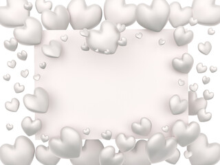 White hearts in pastel colors as a frame with space for text. 3d illustration