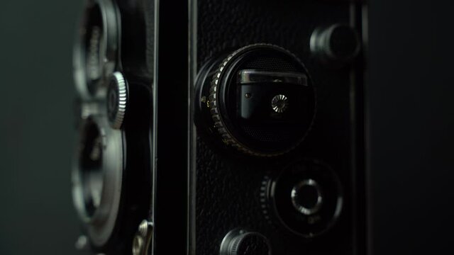 4k Close up of twin lens reflex(TLR)medium format, pan shot