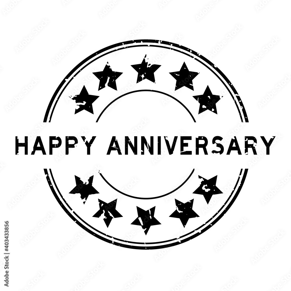 Wall mural Grunge black happy anniversary word round rubber seal stamp on white background