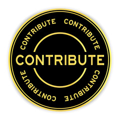 Black and gold color round sticker with word contribute on white background