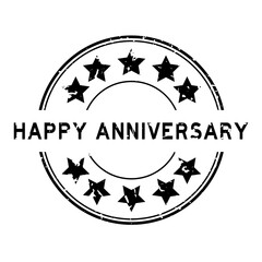 Grunge black happy anniversary word round rubber seal stamp on white background