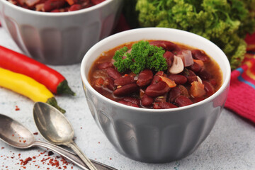 Two bowls with traditional Georgian dish - lobio