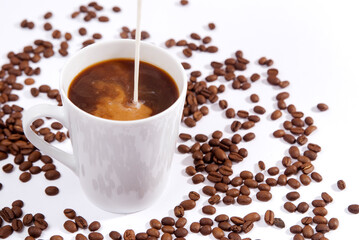 Bohnenkaffee in einer weiﬂen Tasse