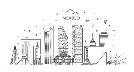 Mexico city skyline on a white background