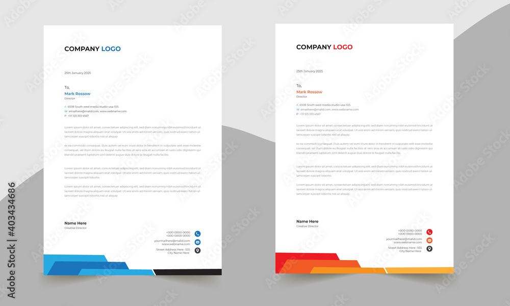 Wall mural letterhead design template a4 size print ready with color variation