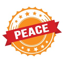 PEACE text on red orange ribbon stamp.