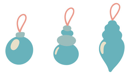 A set of glass decorations for the Christmas tree. Isolated objects on a white background. Hand drawn vector illustration.