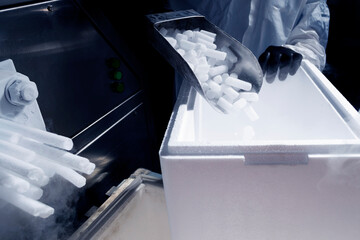 Dry ice in production ( the solid form of carbon dioxide)