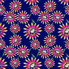 Exuberant Bold Daisy Flowering seamless pattern