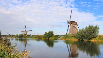 dutch windmill in the unesco world heritage site of kinderdijk at rotterdam, the netherlands