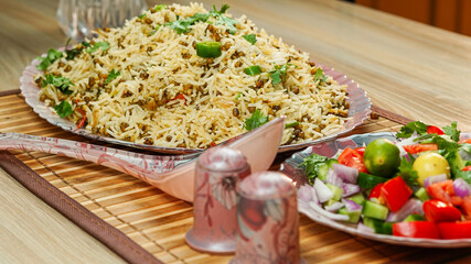  Famous pakistani and indian food rice mong chawal with salad