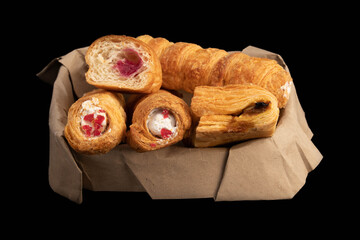 Oven Fresh Baked Food Cream Rolls And Veg Paneer Stuffed Patties Or Puff Decorated In Rectangular...