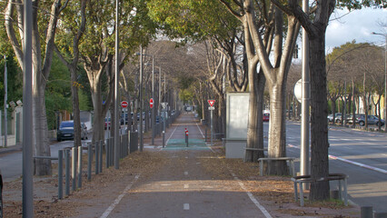 Colorful long bicycle lane in a city in autumn - Cycle path in Marseille, France, European City
