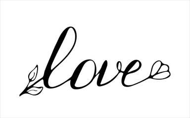 Lettering. Love. Isolated on a white background. Stock vector illustration. Black and white graphics. Minimalism. Hand drawn. Doodle oof different tree set hand draw illustration.
