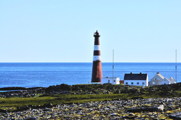 Slettnes Lighthouse (most northerly mainland lighthouse in the world) and the Barents Sea, Finnmark...