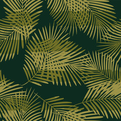 Tropical pattern, palm leaves seamless vector floral background. Leaves of palm tree on paint lines. Exotic plant on stripes. Summer nature jungle print. brush strokes print