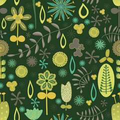 Cute colored fantasy flower seamless repeat vector pattern print background