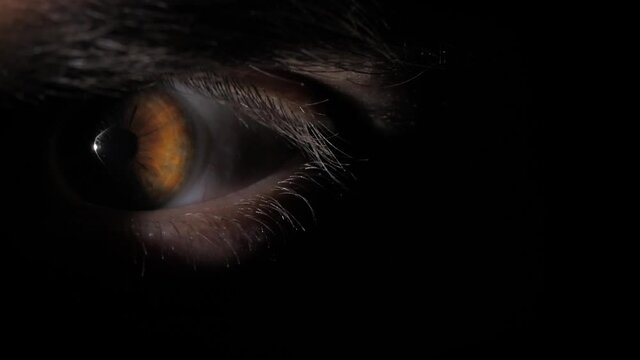 Eye of a scared man in the dark