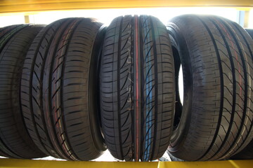 tires of car or vehicle standing in shop