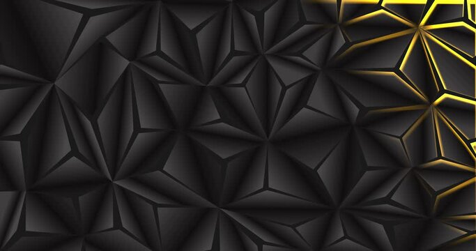 Abstract polygon geometric texture animation Golden gradient black background with golden loops 4K FullHD seamless