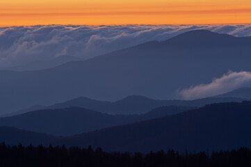 Landscape at dawn, from Clingman's Dome, Great Smoky Mountains National Park, Tennessee, USA