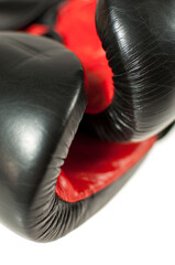Pair of red and blasck leather boxing gloves