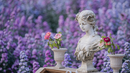 Statue In Flower Garden