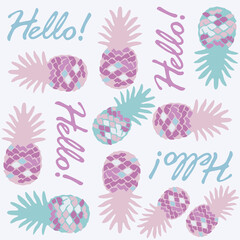 Pastel vector background with pineapples and inscription 