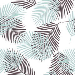 Tropical pattern, palm leaves seamless vector floral background. Leaves of palm tree on paint lines. Exotic plant on stripes. Summer nature jungle print. brush strokes print