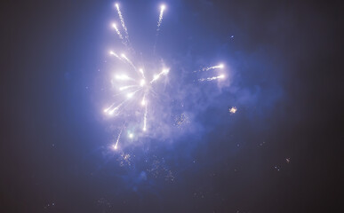 Fireworks in the sky. New year celebration.