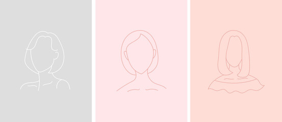 Set of abstract minimalistic female. Vector set of abstract logo design templates in simple liner style. 