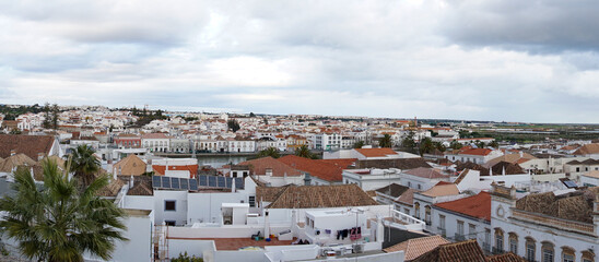 panorama view of the rooftops of the old city center of historic Tavira