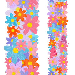 collection of vertical seamless borders with colorful daisies an