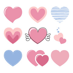 Collection of cute hearts vector illustration.