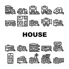Modular House Trailer Collection Icons Set Vector