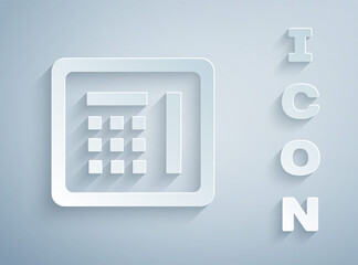 Paper cut Safe icon isolated on grey background. The door safe a bank vault with a combination lock. Reliable Data Protection. Paper art style. Vector Illustration.