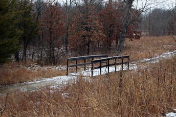 Park footbridge in winter.