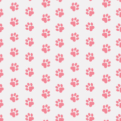 Paws of a cat, dog, puppy. Seamless pink animal footprint pattern for bedding, fabrics, backgrounds, websites, postcards, baby prints, wrapping paper. 