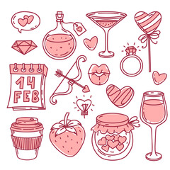Hand drawn Valentine's day elements, doodle collection