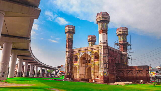Chauburji, Lahore, Pakistan - October, 12, 2019: Also called; Four Towers, a Mughal monument built by Shah Jahan acted as a gateway to large Garden, built in 1646, constructed in honor of Zeb-un-Nisa.