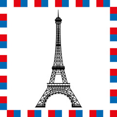 Eiffel Tower. Paris, France. Europe. French flag frame. Vector illustration.