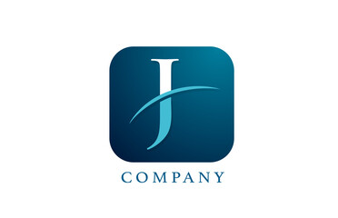 J blue alphabet logo letter for company and corporate. Rounded square design with swoosh. Can be used for an app or button icon