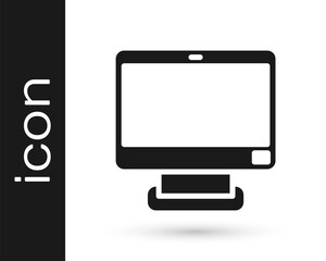 Black Computer monitor screen icon isolated on white background. Electronic device. Front view. Vector.
