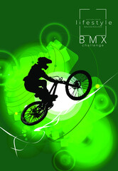 Naklejka na ściany i meble Active man. BMX rider in abstract sport background, vector