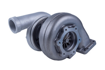 new modern truck turbocharger isolated on white background. turbocharger to increase the power of the car engine.