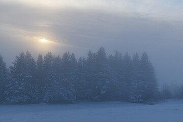 Fototapeta na wymiar A sunrise on a winter morning over the Appalachians, Sainte-Apolline, Quebec
