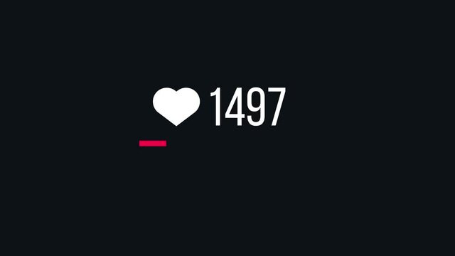 social media heart counter.4K video.Simple motion animation.can be used for Explainer.like counter or loading