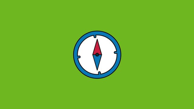 compass icon animation - Vector art .4K video.Simple motion animation.can be used for Explainer Video.green background