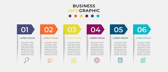 Minimal Business Infographics template. Timeline with 6 six steps, options and marketing icons .Vector linear infographic with two circle conected elements. Can be use for presentation. Eps10 vector