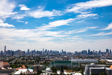 Fototapeta premium Skyline aerial view of the city of Bangkok Thailand, blue sky